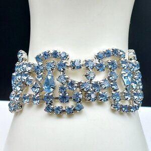 Vintage Ice Blue Rhinestone Bracelet, MCM Statement Glam Showstopper